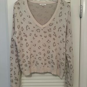 Z Supply Beige Animal Print V-Neck Sweater